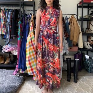Vintage 70s psychedelic maxi dress with matching belt